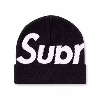 Black Supreme Big Logo Beanie Hats | IN480MA