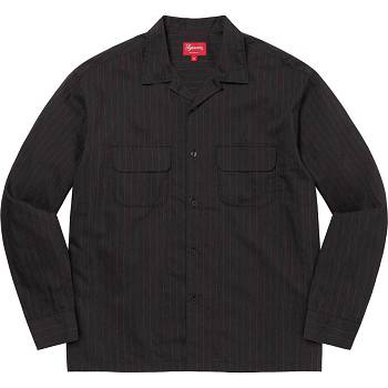 Black Supreme Pinstripe Linen Shirts | IN217VD