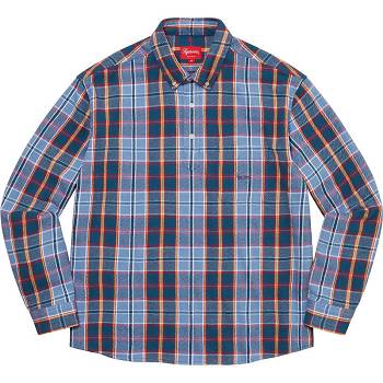 Blue Supreme Pullover Plaid Flannel Shirts | IN211JJ