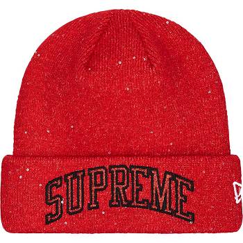 Red Supreme New Era® Metallic Arc Beanie Hats | IN447LH