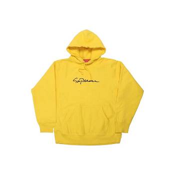 Yellow Supreme Classic Script Hooded Sweatshirts | IN322BC